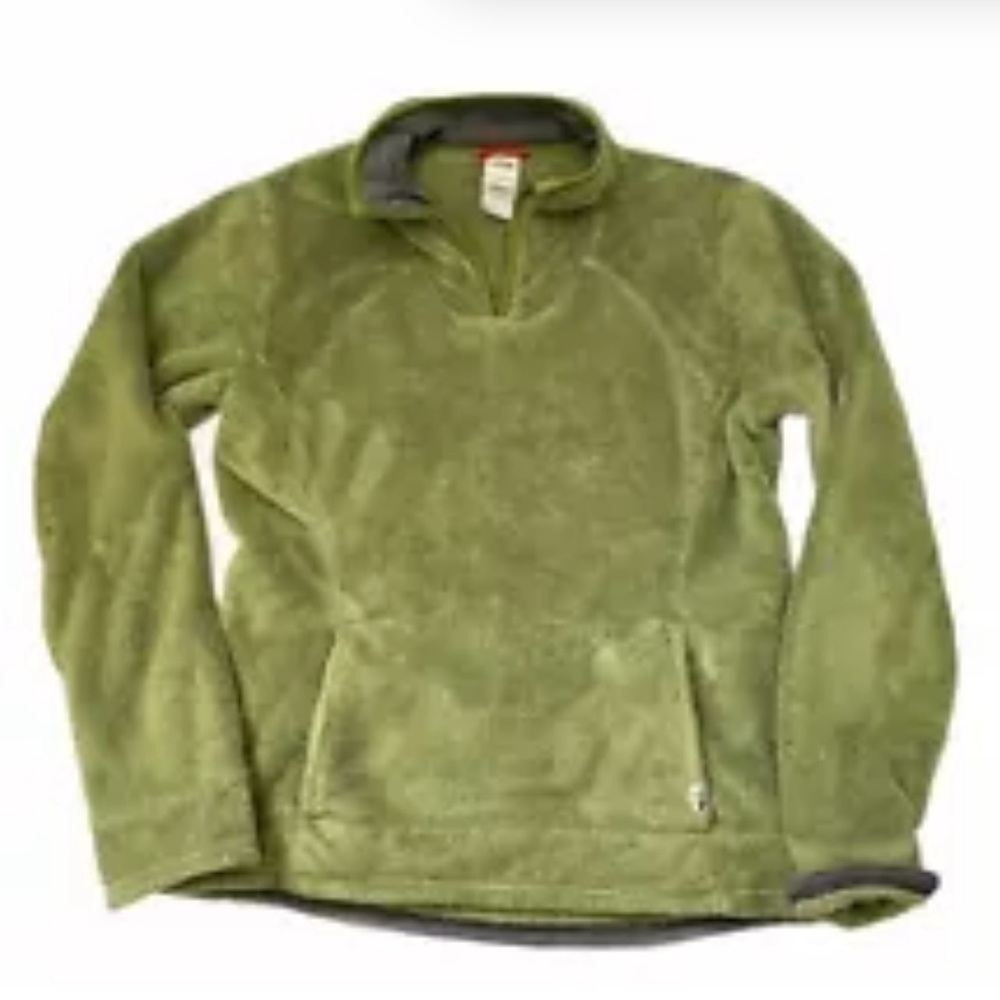 North Face medium Osito green fleece, quarter zip pullover with kangaroo pocket.